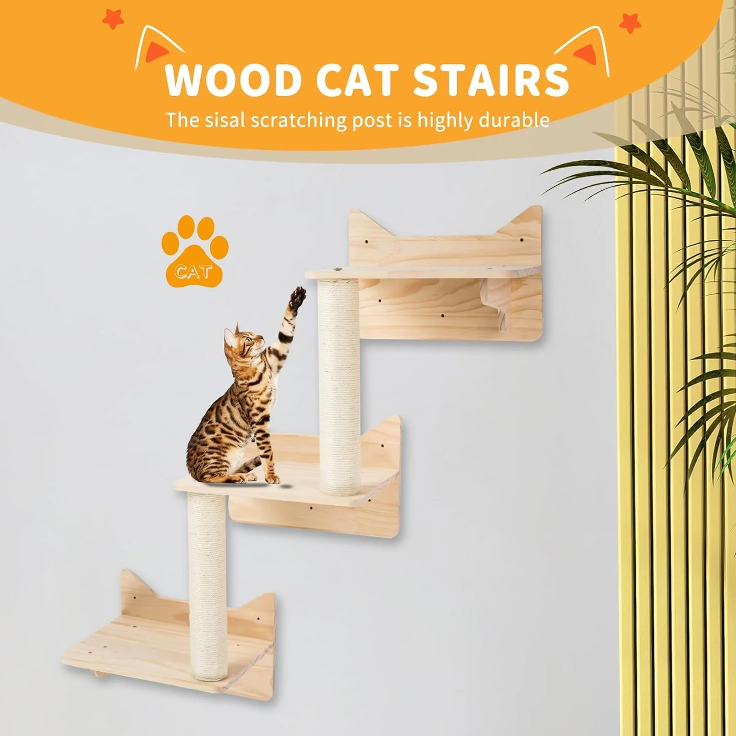 Estantes de pared para gatos, juego de muebles de pared, estantes y perchas para pared, juego de parque infantil para escalar gatos, poste rascador para gatos con estante de pared de 3