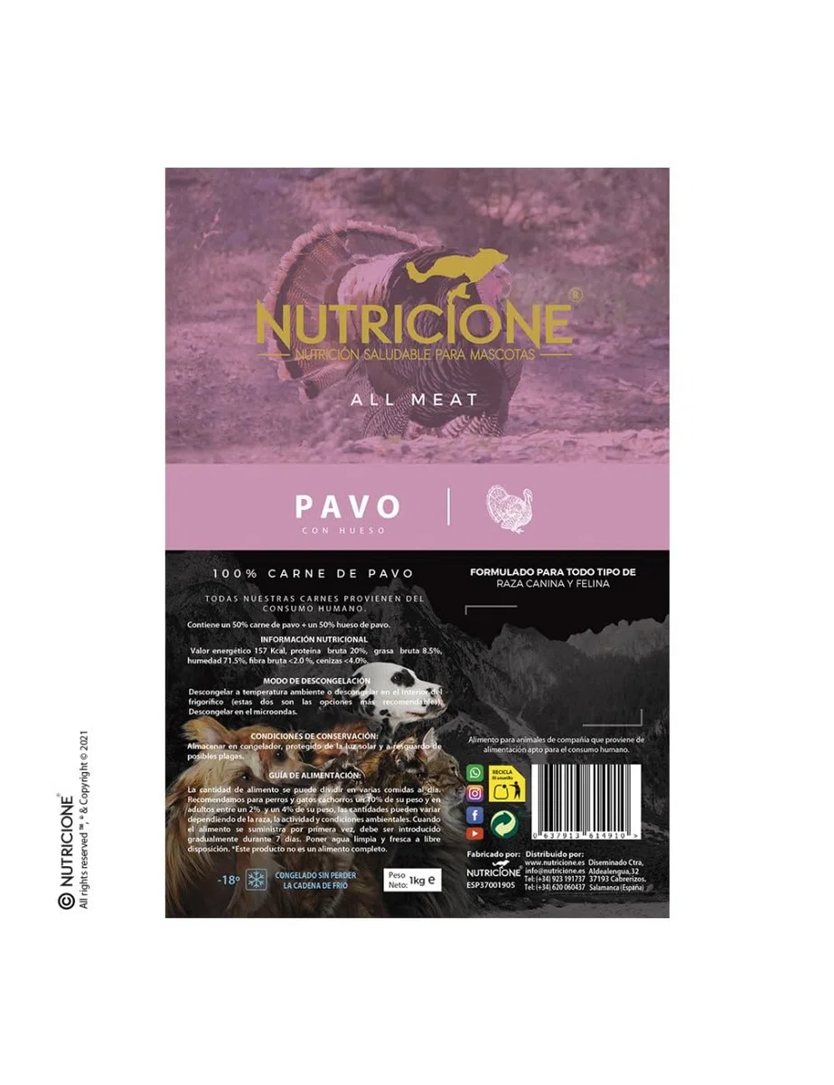 All Meat | Carne de Pavo para Perros y Gatos - 9kg Congelada (9 Paquetes de 1kg)