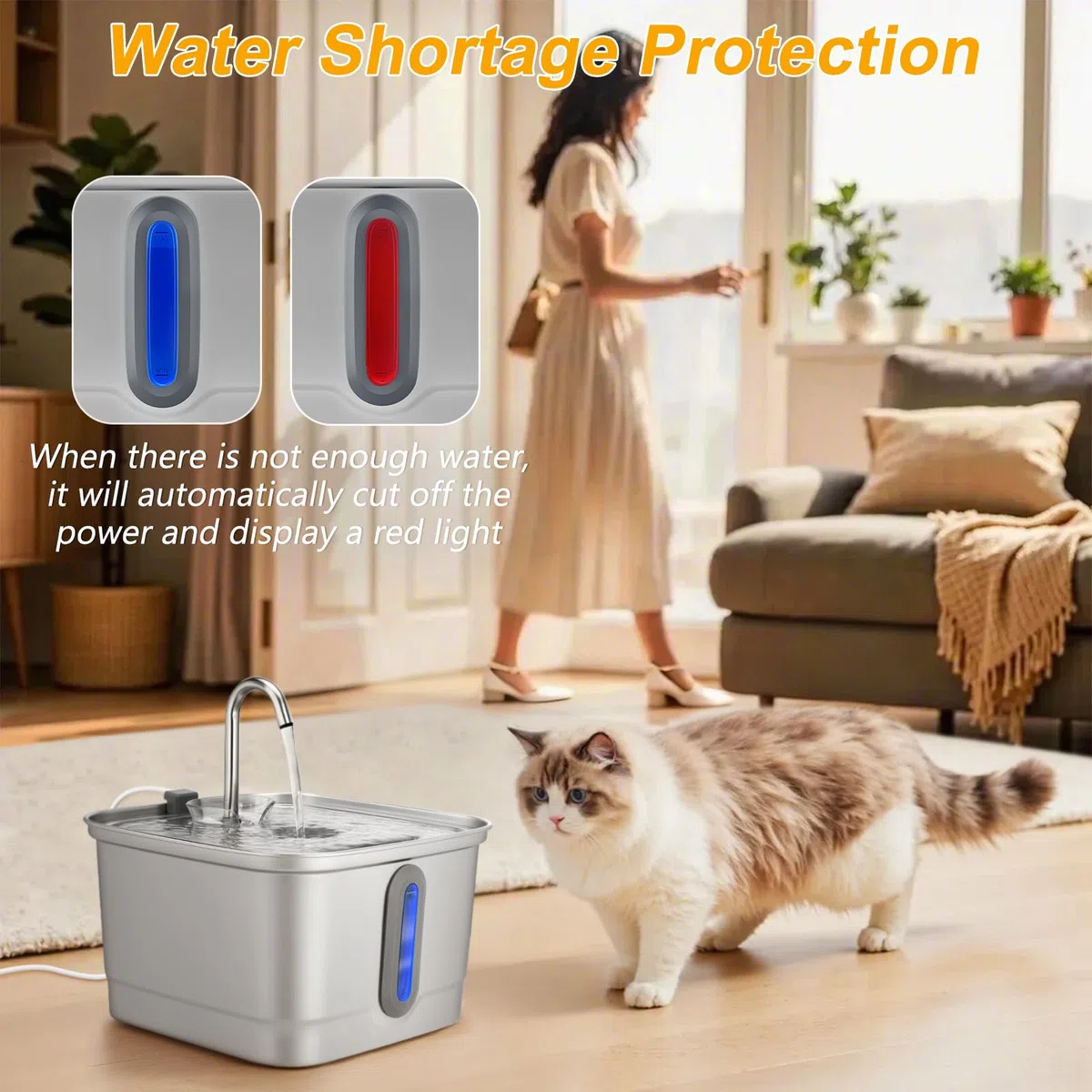 SEIRMEP Fuente de agua de acero inoxidable para gatos, fuente de agua automática para mascotas, fuente de agua para perros con filtros de repuesto para gatos, perros pequeños (8 filtros y 8 esponjas)