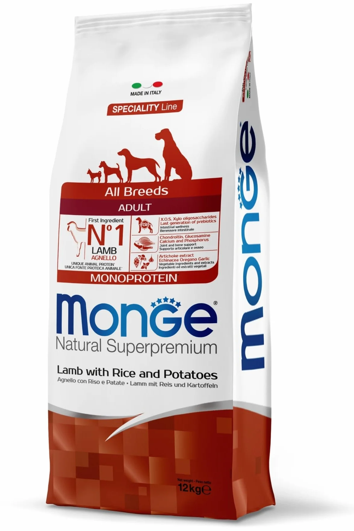 Monge Natural Superpremium Adult para Perros para Todas Las Razas (Alimentos Secos con Cordero, arroz y Patatas, Muy Rico en Fibra y vitaminas, 12 kg)