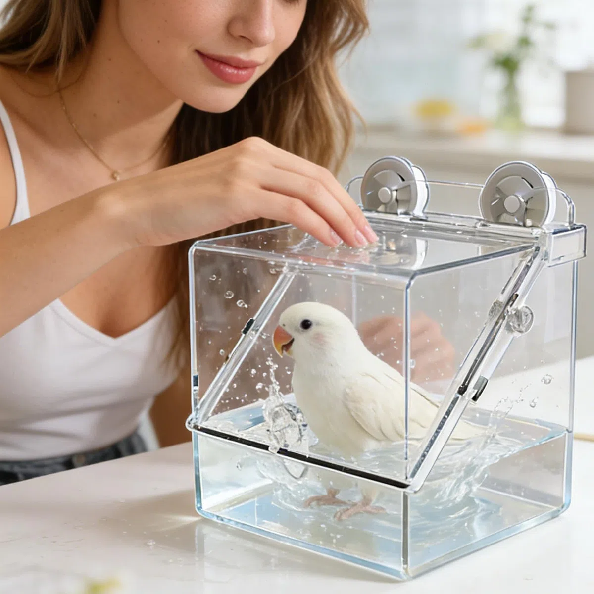 Jaula para pájaros, baño para periquitos, para alimentación de pajarera, pequeño, mediano, cacatúa, conure, agapornis, pinza, cuidado de cacatúas