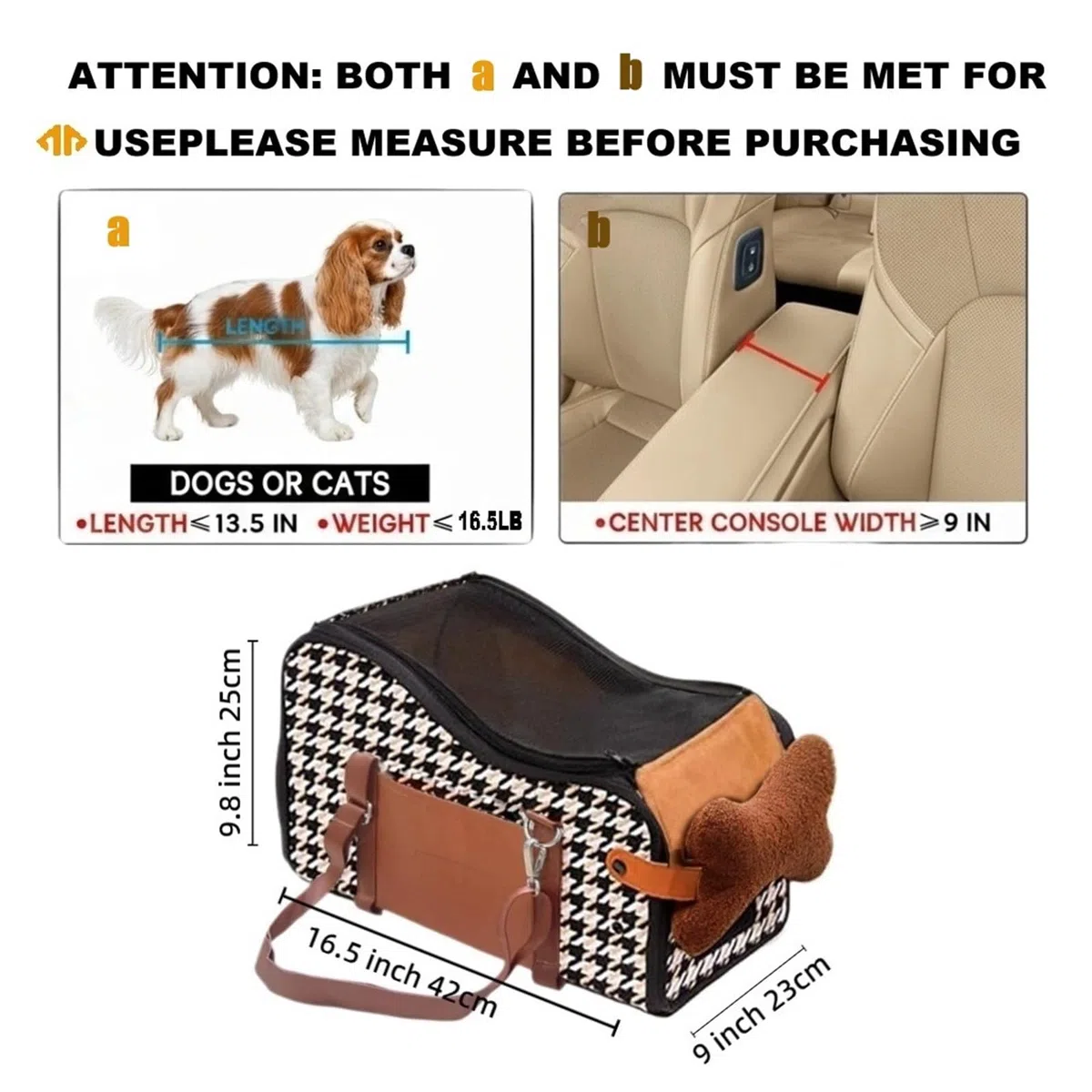 Asiento de coche para perro con consola central, asiento de coche para cachorros, consola central para perros pequeños