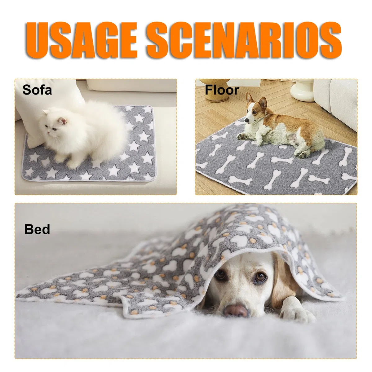 Paquete de 3 mantas para gatos y perros, manta de franela de forro polar suave y cálida para mascotas, gran manta para dormir para cachorros, gatos, perros pequeños, medianos y grandes, linda estrella