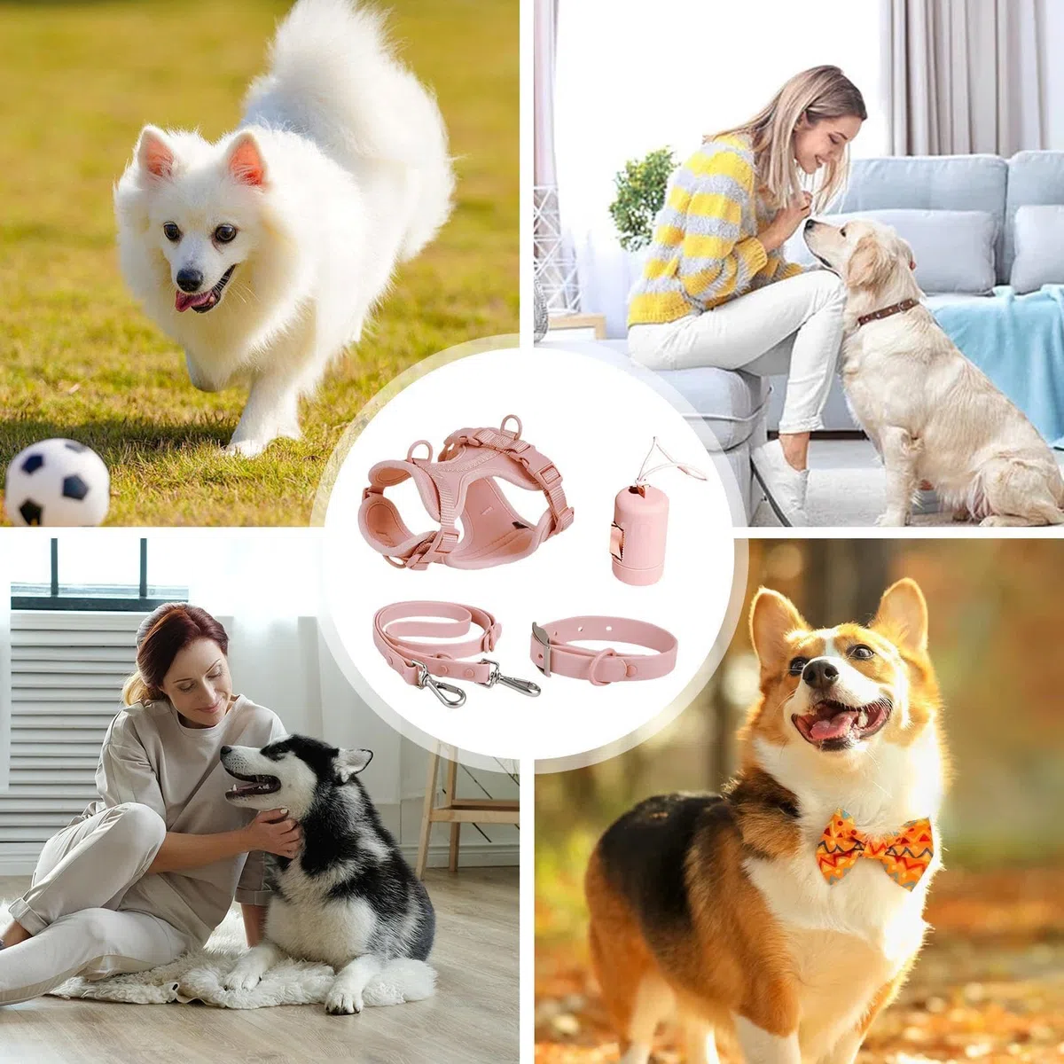 Juego de correas para perros, juego de arneses para perros - sin arnés de | tracción - Juego de correas multifuncionales para perros medianos, fácil de caminar, para todos los días, collar de perro