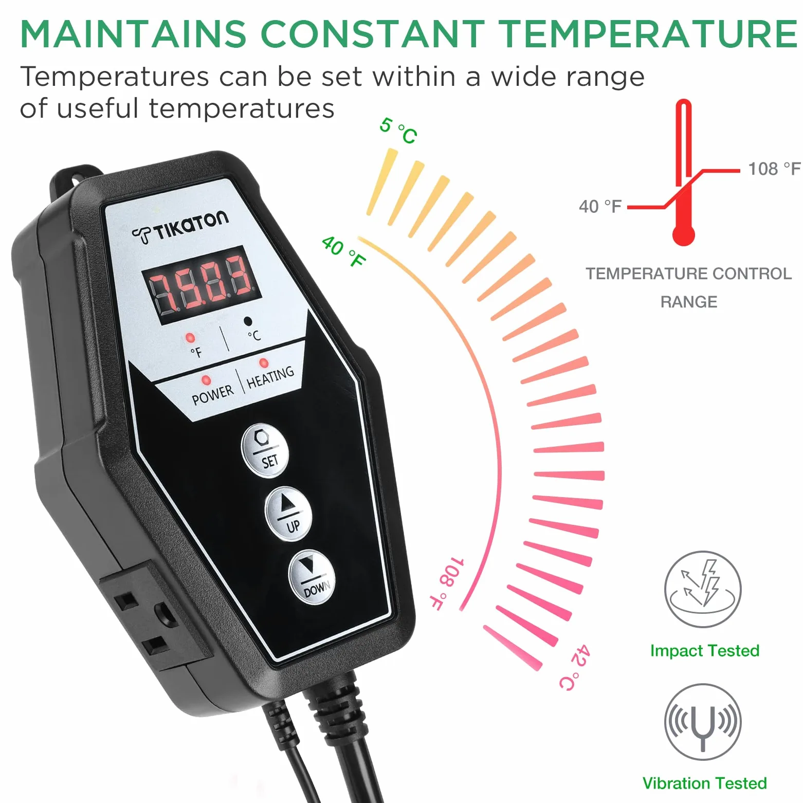 Tikaton Juego Combinado De Almohadilla De Calefacción Para Reptiles Y Termostato Digital, Calentador Debajo Del Tanque Para Tanque De 10-20 Gal/30-40 Gal, Alfombrilla De Calor Para Terrario Para Tortu