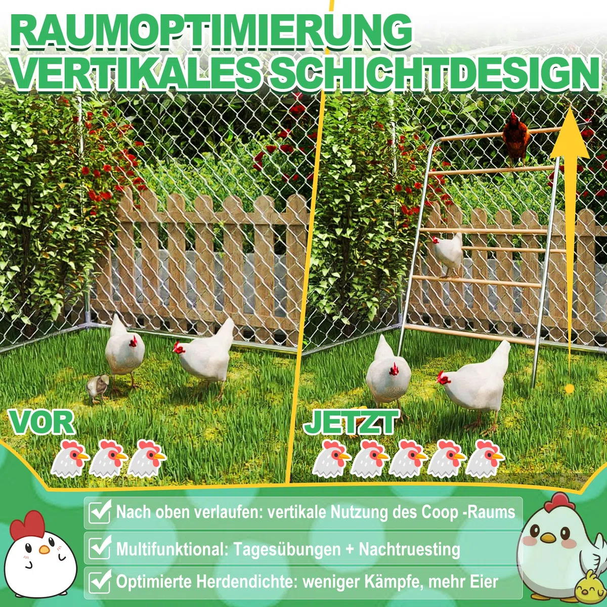 HENGMEI Soporte para gallinas, gran percha para pollos, pollos y gallinas, torre de escalada, escalera para correr, barra de pollo, columpio para aves de corral, juguete para aves de corral, soporte