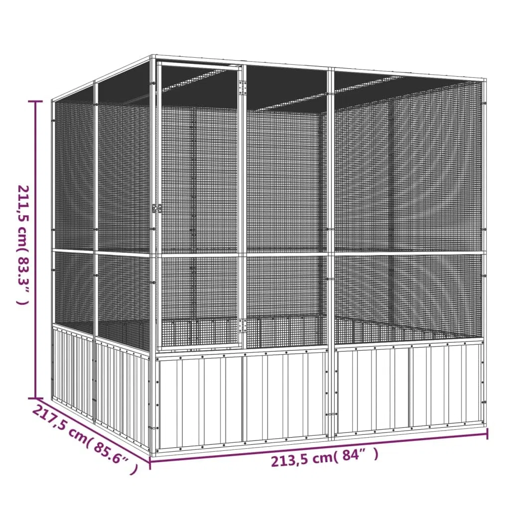 Willood Jaula de Pájaros Aves Pajareras Palomas Casita Acero Galvanizado Gris 213.5 x 217.5 x 211.5 cm