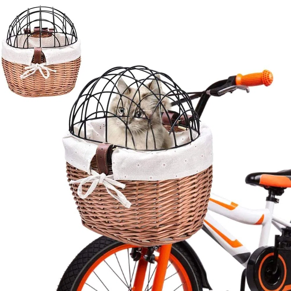 Cesta de Bicicleta para Perros, Cesta Delantera Tejida de Sauce para Perros, Cesta para Transportar Mascotas para Gatos