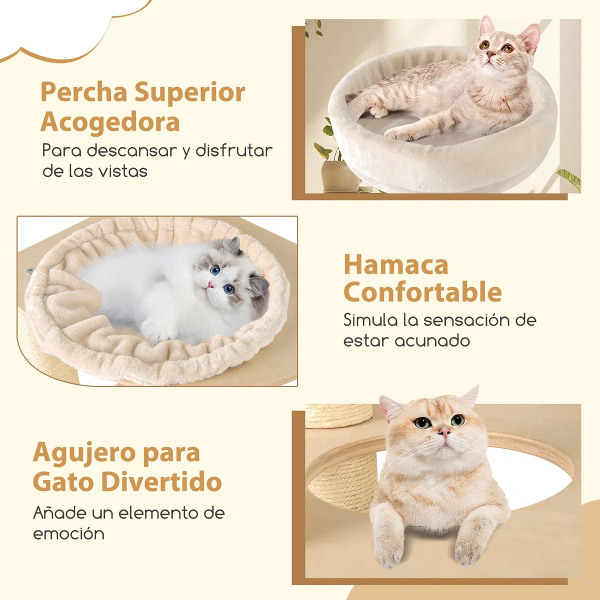 COSTWAY Árbol Rascador para Gatos de 151 cm, Torre Rascador de Escalada Gato con Poste Rascador, Condominio, Alfombra, Cama, Hamaca, Cojín Lavable, Centro de Actividades Multifuncional para Gatos