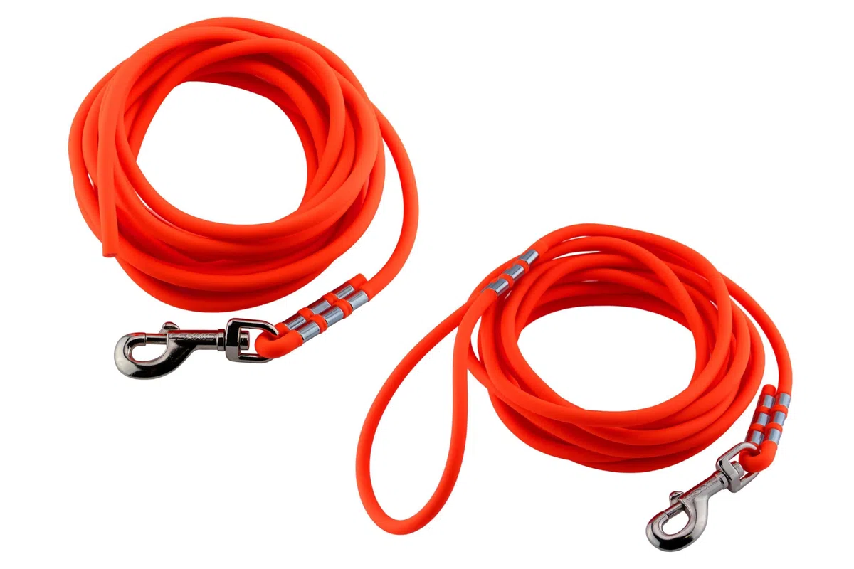 LENNIE Línea de adiestramiento Easycare® 8 mm Redondo, 15 Metros, Naranja neón, con Lazo de Mano (Impermeable y fácil de Limpiar)