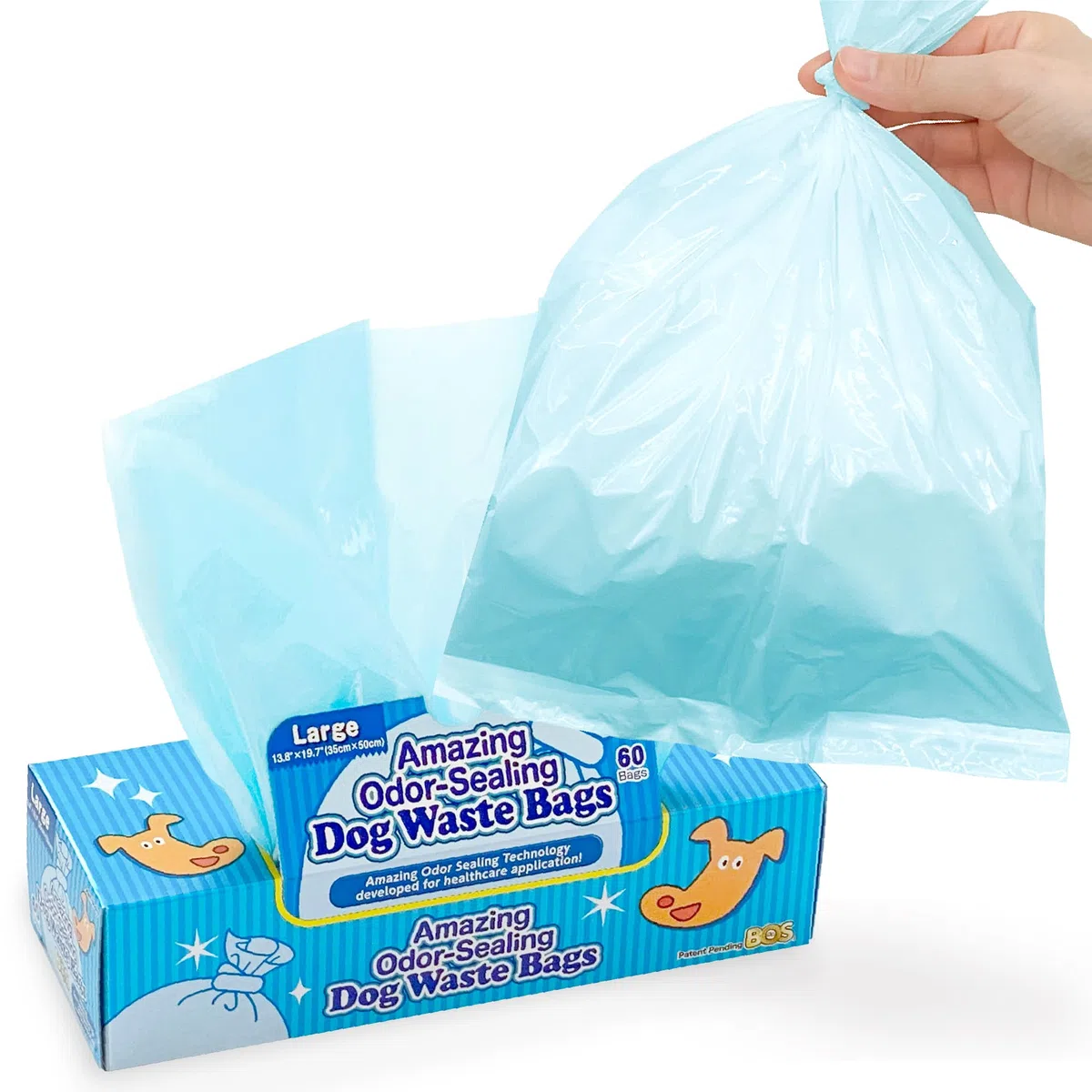 BOS Bolsas para excrementos de perro con sellado de olores increíbles, duraderas, sin perfume [tamaño: L, color: azul claro] (60 unidades, paquete de 1) (60 bolsas)
