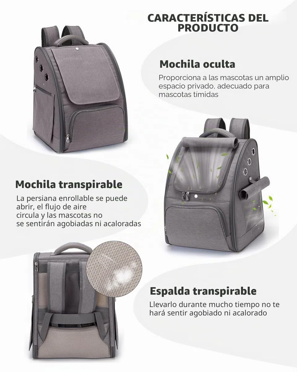 PETCUTE Transportin Gato Mochila Perro Pequeños Bolsa para Transportar Gatos Transpirable Viaje Mochila para Llevar Perros Gato Gris