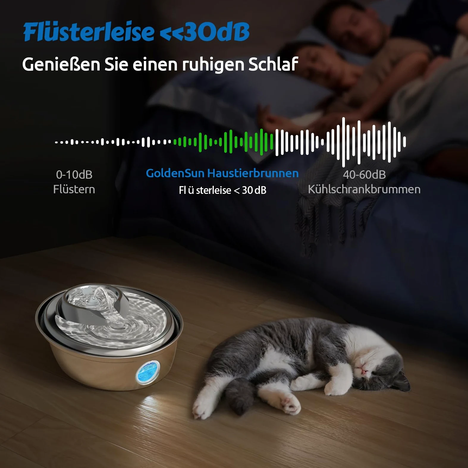 GoldenSun Fuente de agua automática para gatos, acero inoxidable, fuente de agua para gatos, 2 l, 12 filtros de carbón activo, apta para todos los tamaños de raza (D36)