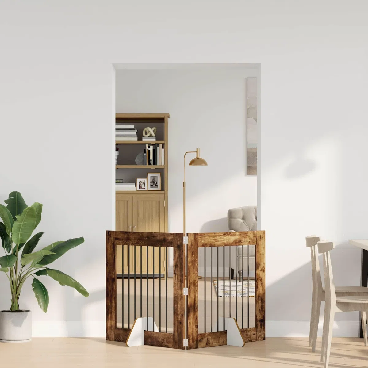 Portería para perros con soporte, 2 piezas de roble ahumado, 80 x 80 cm, plegable, portátil, interior y exterior, resistente, seguro para cachorros y perros protección de entrenamiento