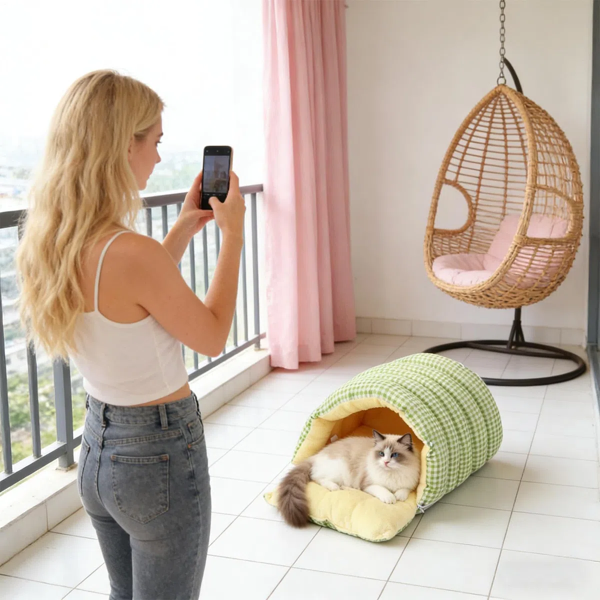 Saco Cama Dormir Para Gatos Manta Térmica Acogedora para Descanso | Saco Cama Cálido para Gatitos para Hogar Viaje Dormitorio Salón Balcón Interior Exterior