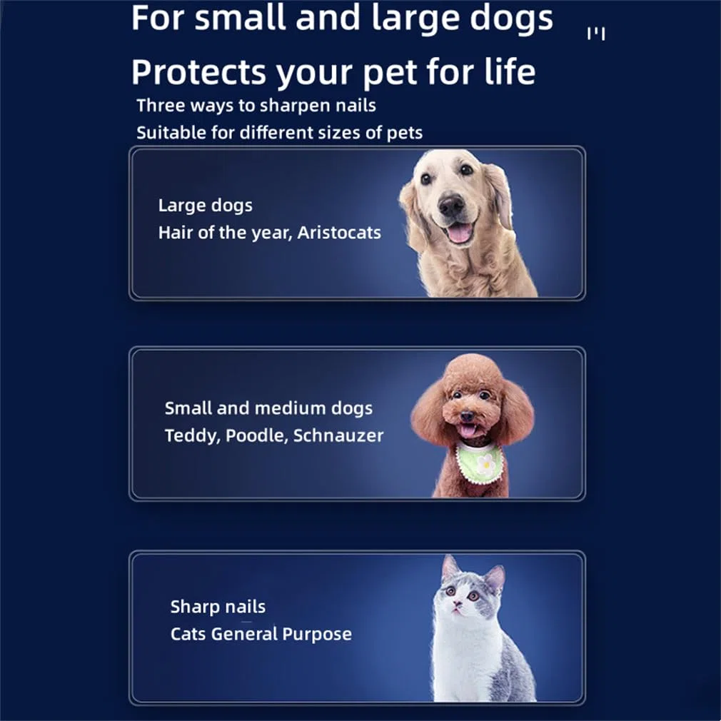 Cortaúñas para perros y gatos, placa de molinillo de uñas para perro, diseño de curva suave y tres maneras de dos velocidades ajustables para perros grandes, medianos, gatos, cuidado de uñas de
