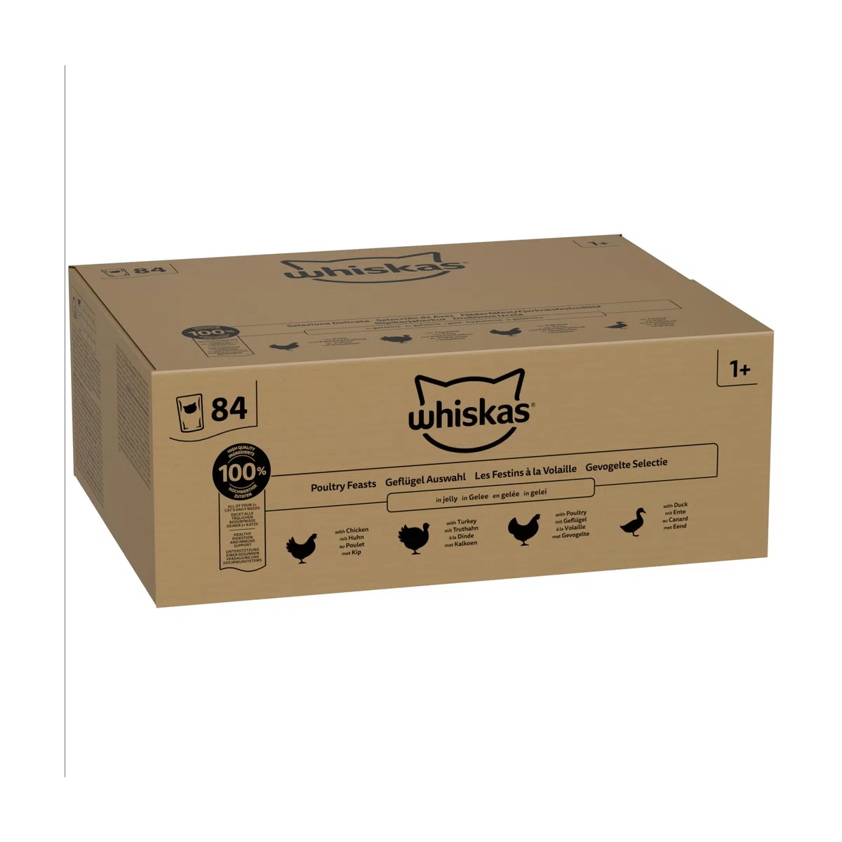 WHISKAS Comida húmeda en Jalea para Gatos 84 x 85 g selección de Aves de Corral