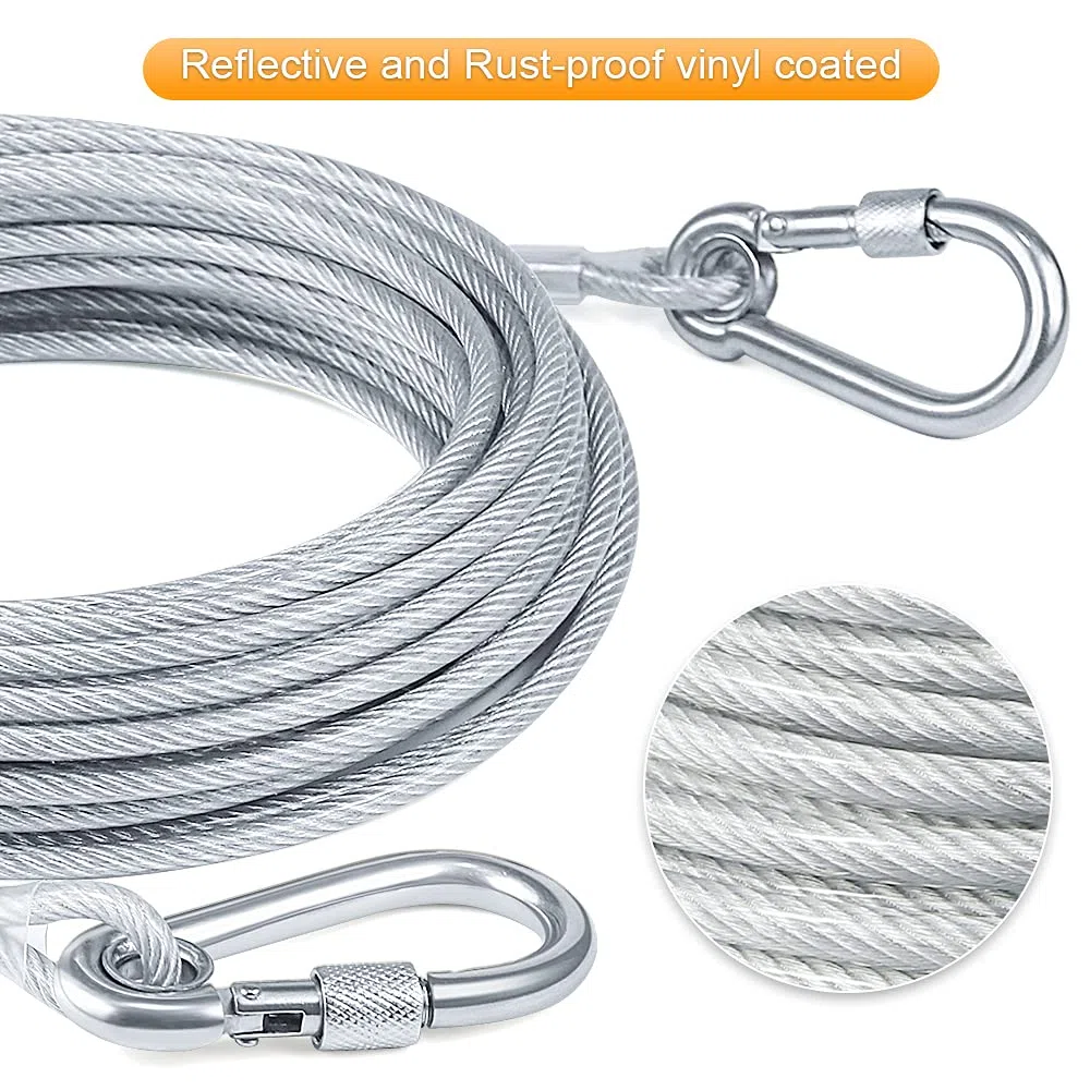 Tresbro Sistema de Trineo Con Correa Para Cable Para Atar a Los Perros, Cadena de Corredor de Amarre de 50 Pies / 15 Metros para Perros de Hasta 250 Libras