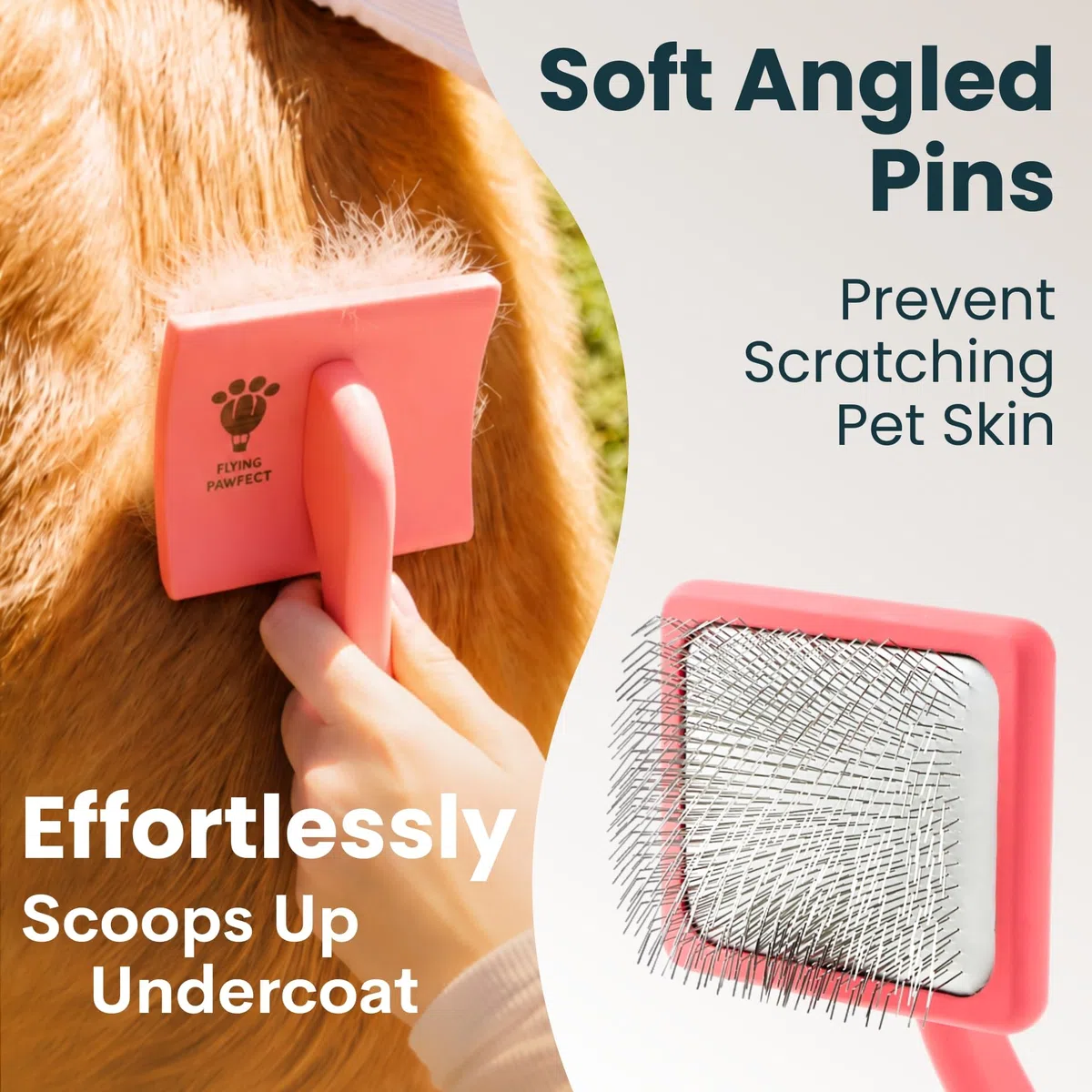 Cepillo para mascotas con pasadores de acero inoxidable para aseo de masajes suaves, desliza este cepillo universal para desenredar, desprendimiento de pelo y capa inferior, regalo ideal para mascotas