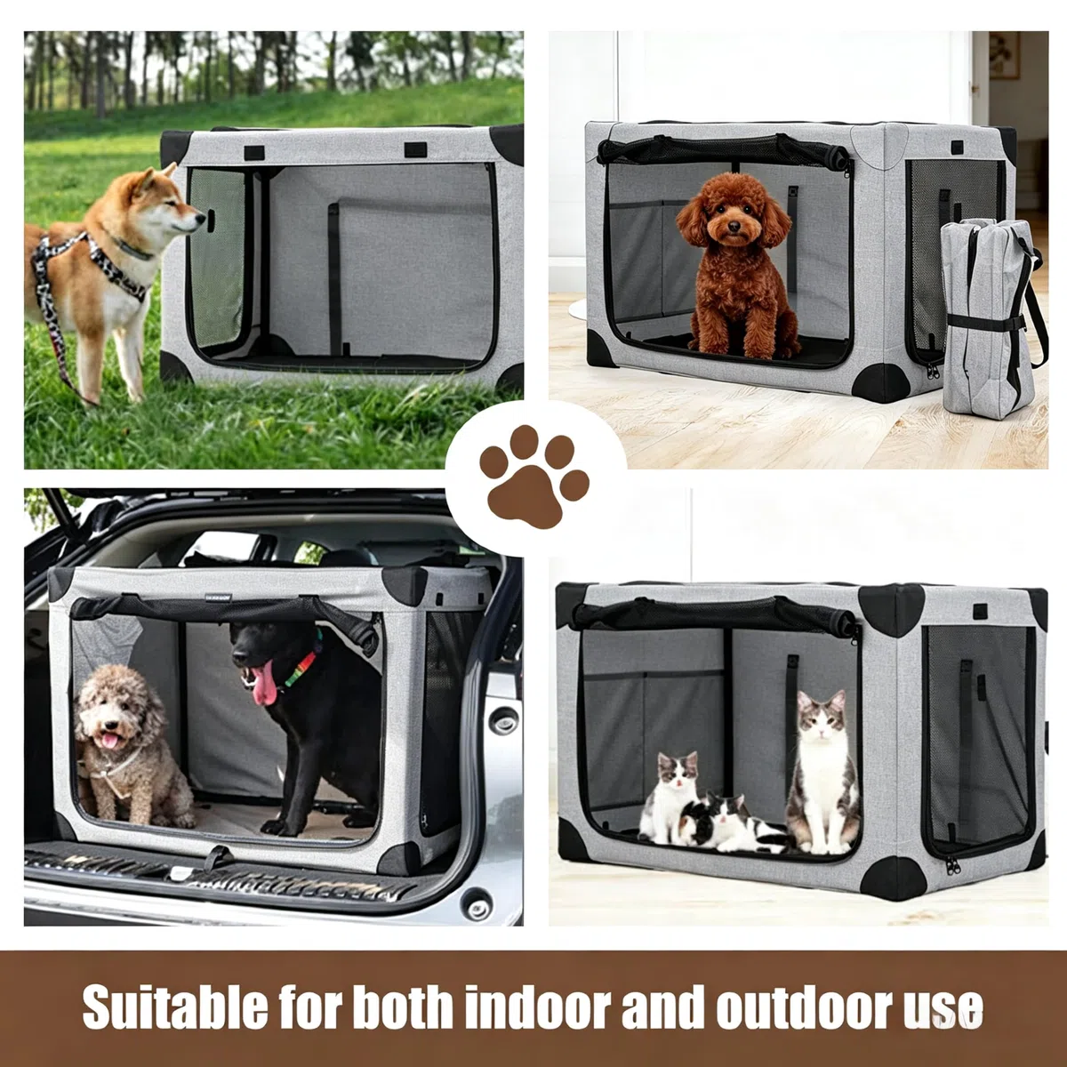 ALLUMK Transportín Plegable Ajustable para Perros medianos tamaño L – Caja para Mascotas con 3 Puertas de Malla Reforzada y Alfombra amortiguadora para el hogar y Viajes en Coche