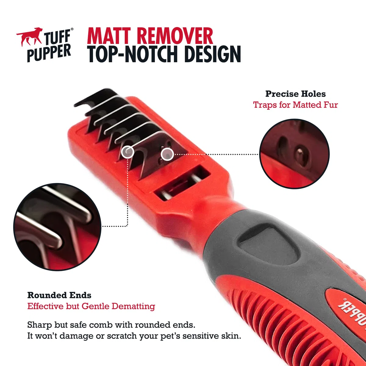 Tuff Pupper Herramienta de eliminación de nudos profundos y alfombrillas | Cepillo para desenredar perros, gatos y animales pequeños | Peine de aseo para mascotas largas y cortas