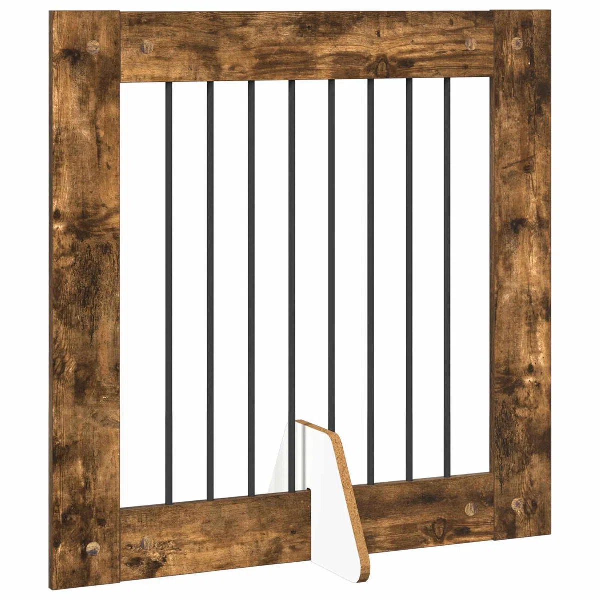 Puerta para perros con soporte de madera de roble ahumado, 6 piezas, 80 x 80 cm, plegable, para interior, protección segura para cachorros y perros en el salón