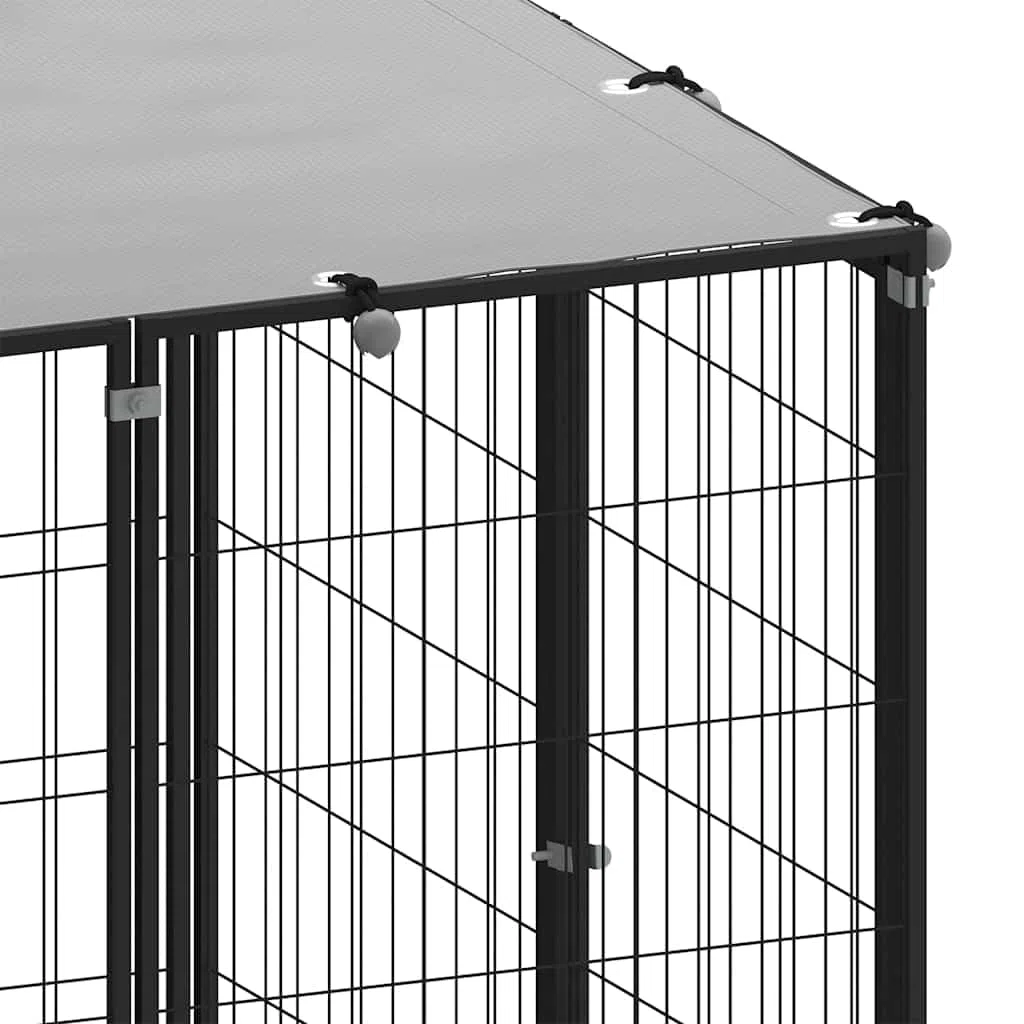 Perrera negra de acero de 12,1 m² con techo resistente al agua, puerta con cerradura, resistente cercado para jardín y exterior, salida segura y protección para cachorros y perros