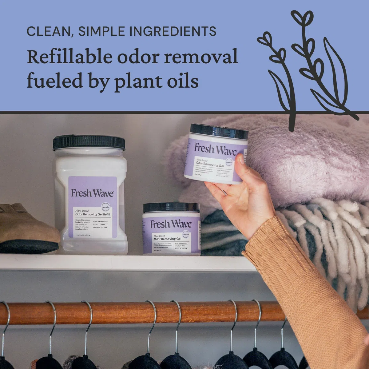 Fresh Wave Gel eliminador de olores de lavanda, 15 onzas, paquete de 2, absorbentes de olores más seguros para el hogar, eliminador de olores natural a base de plantas, cada 15 onzas, dura de 30 a 60
