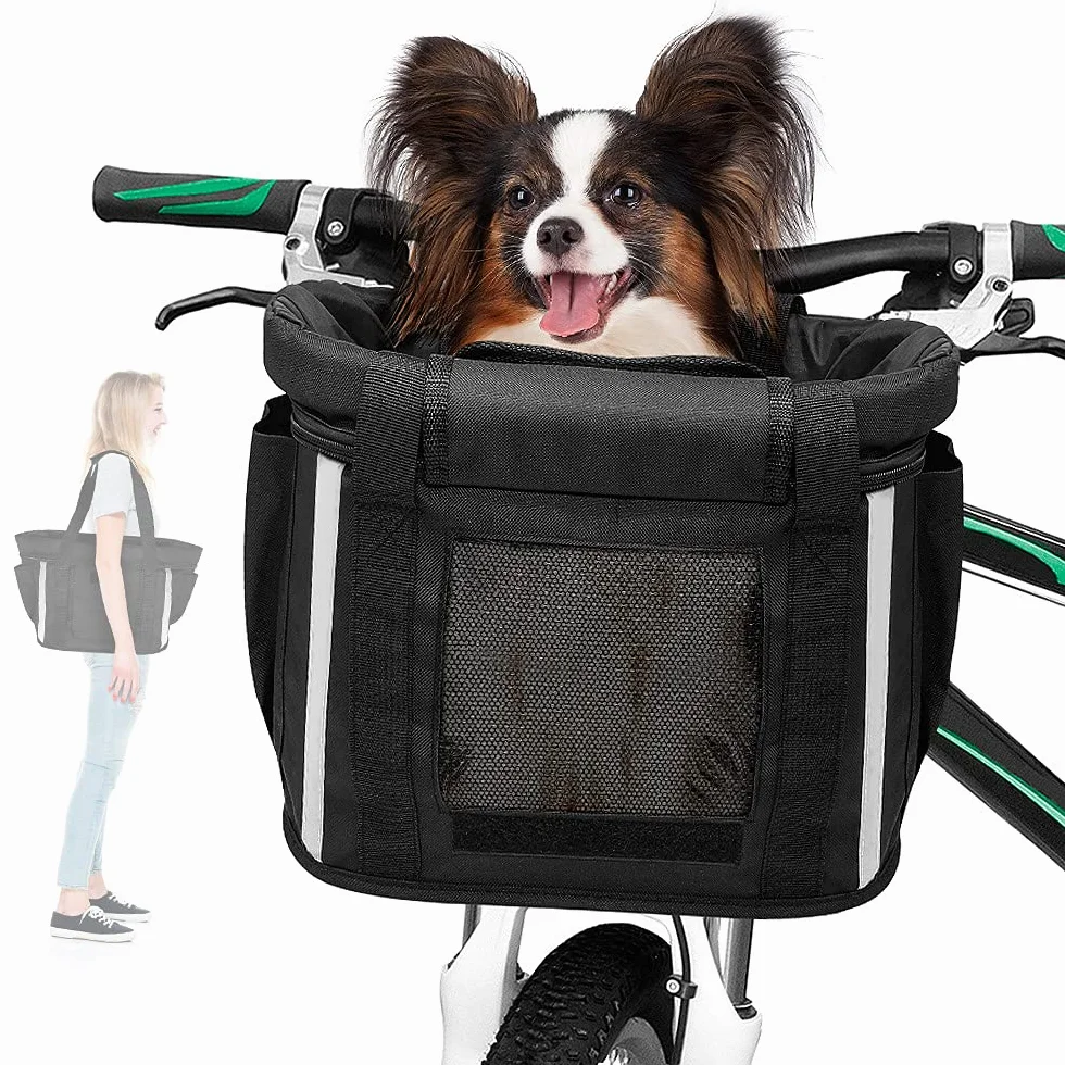 ANZOME Cesta de bicicleta delantera para perro desmontable para bicicleta de montaña para mujer, cesta para perros con cinturón de seguridad