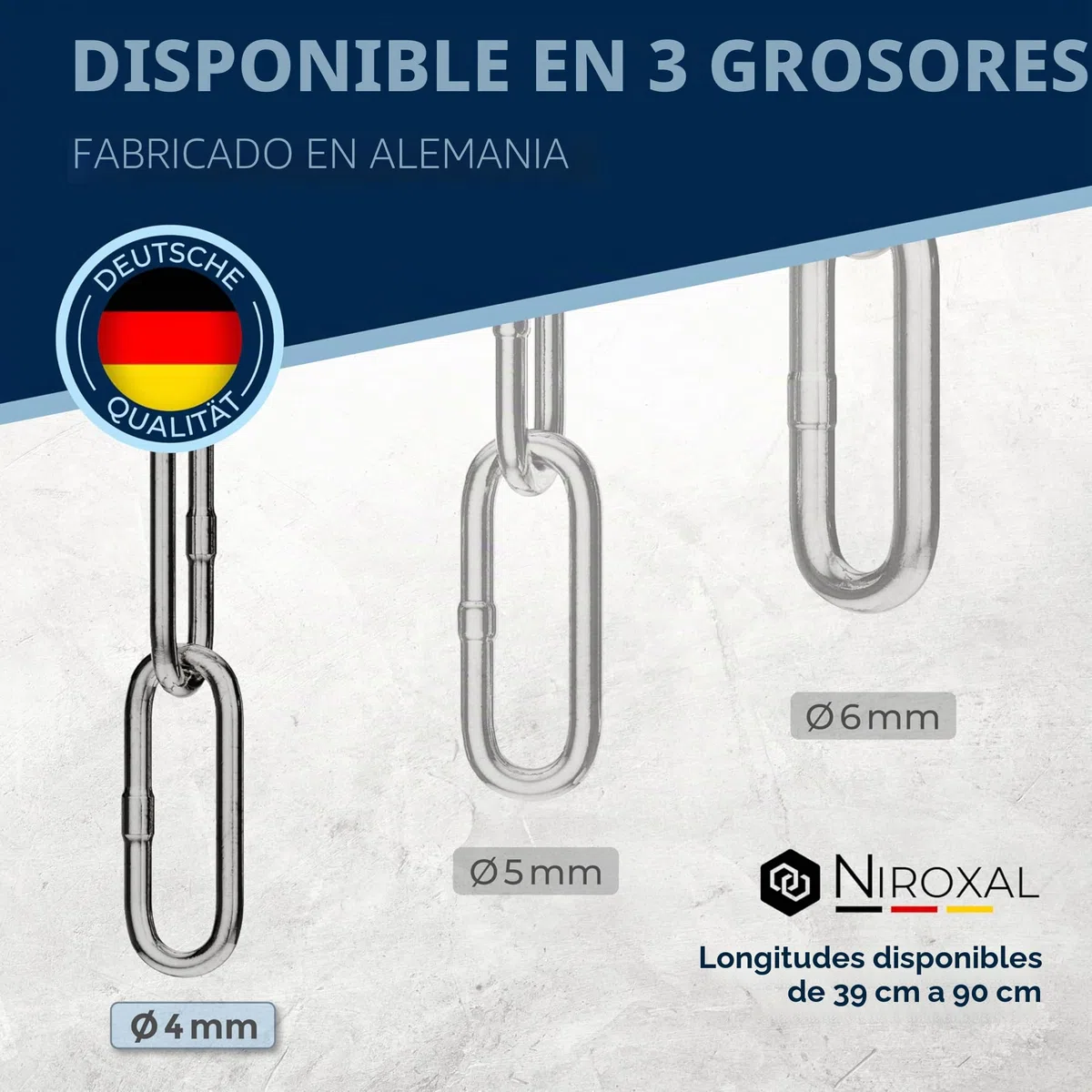 Cadena para Perro de Acero Inoxidable con mosquetón Fijo – Eslabones Largos – 4 mm x 48 cm