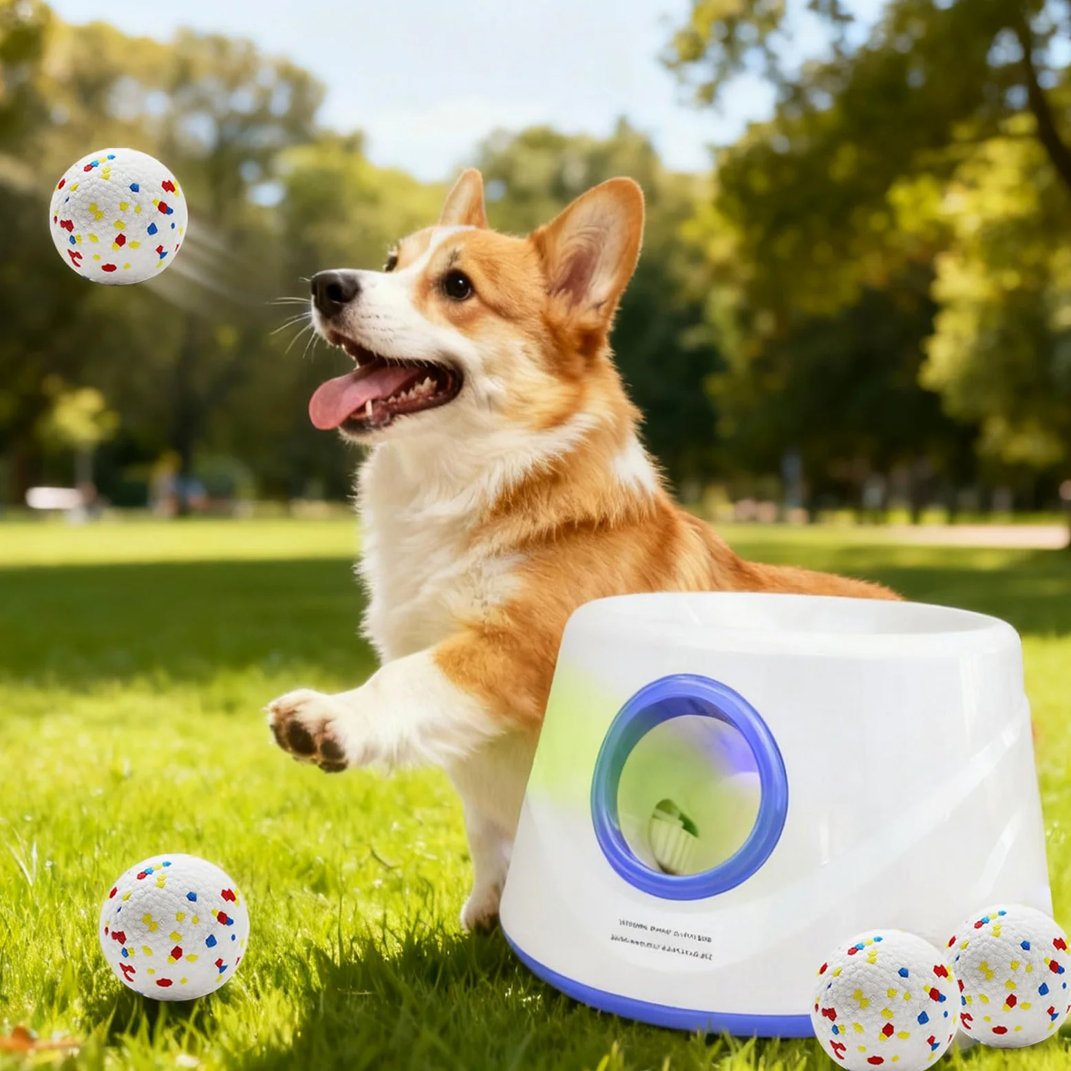 Lanzador automático de bolas para perros para interiores y exteriores, lanzador de bolas de perro, ajustes de distancia ajustable, batería recargable, juguete interactivo inteligente para