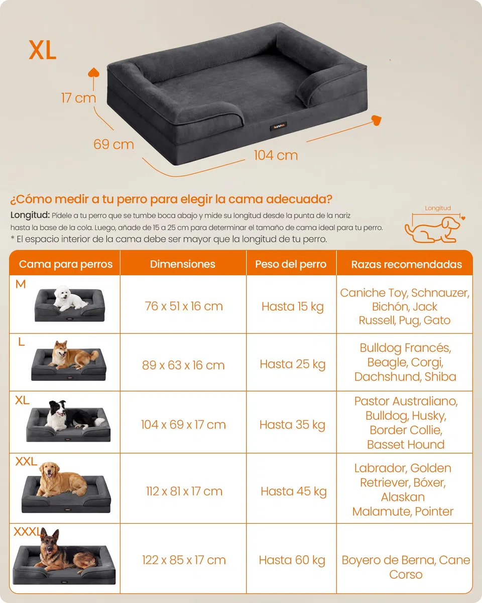 Feandrea Cama para Perros, Sofá de Franela con Espuma de Soporte, Forro Impermeable, Funda Extraíble Lavable, Fondo Antideslizante, 104 x 69 x 17 cm, Gris Plomo, Colección Blomfy PGW323GN01