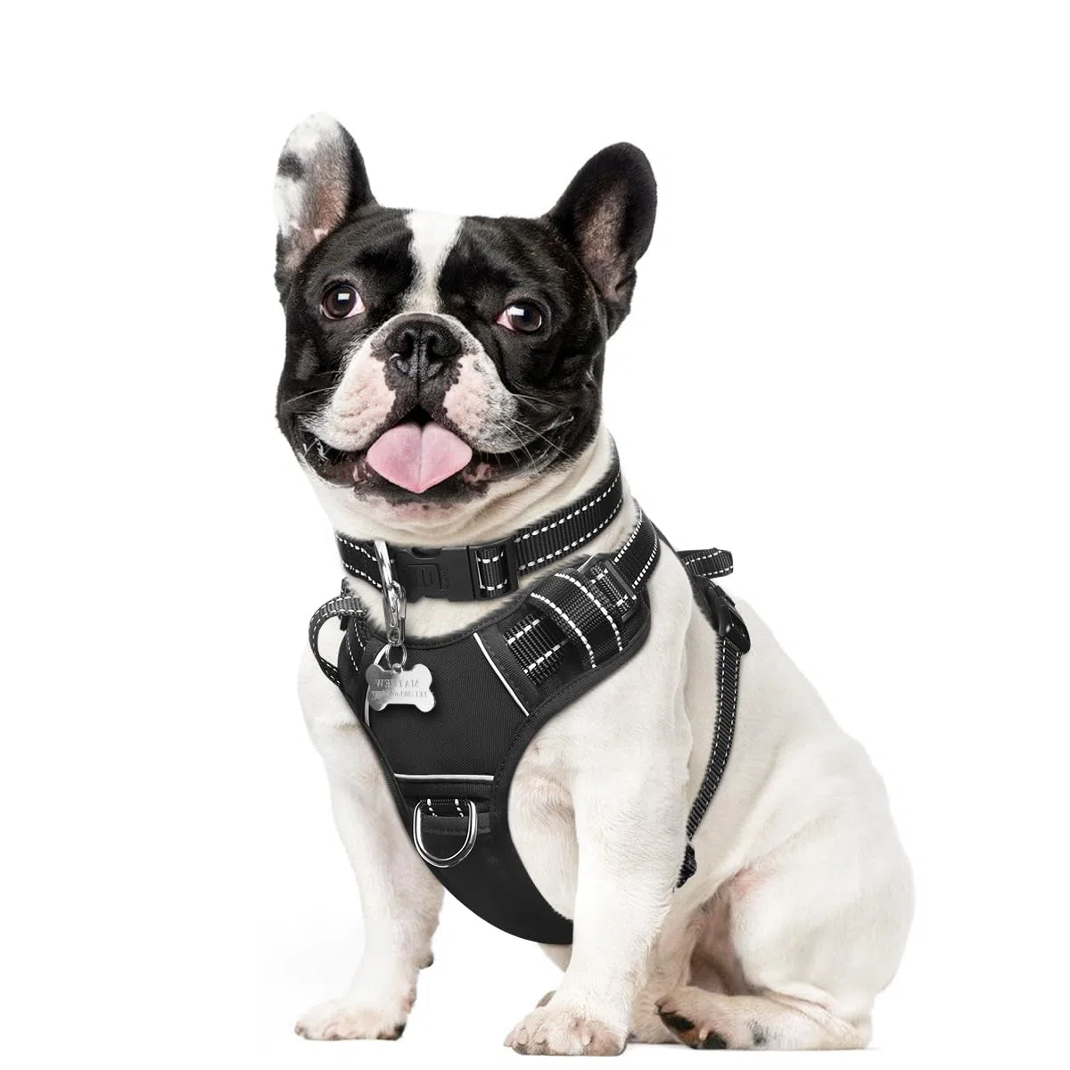 WINSEE Arnés para perro sin tirones, arnés para mascotas con collar de perro, chaleco reflectante ajustable Oxford para exteriores, clips de correa delantera/trasera para perros pequeños, medianos,