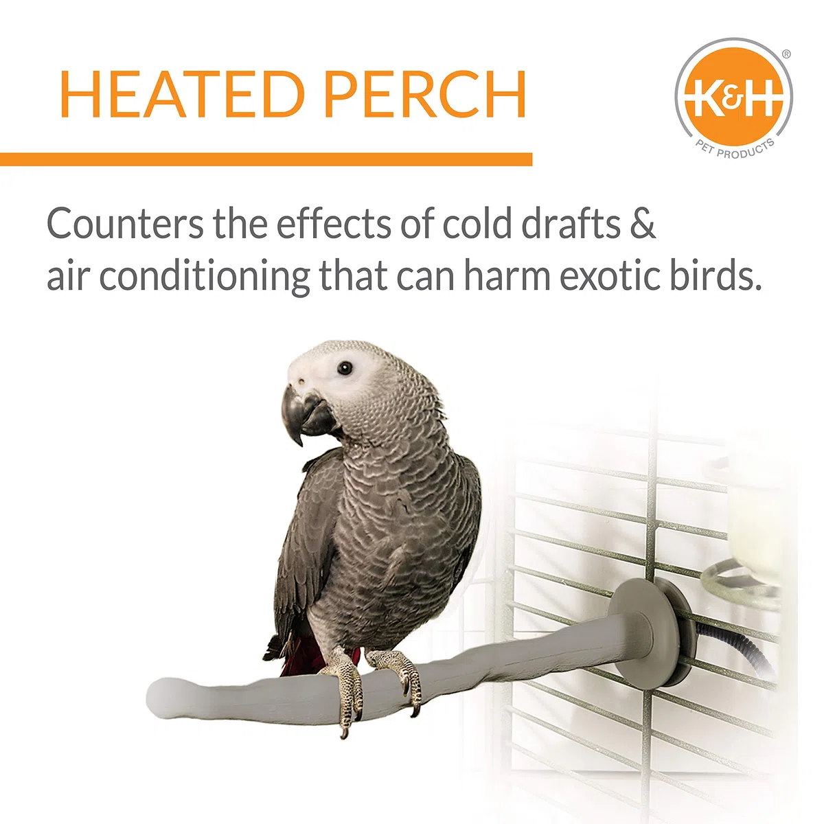 K&H Pet Products Thermo-Perch - Percha climatizada para pájaros, Color Gris, tamaño Mediano de 1.25 x 13 Pulgadas