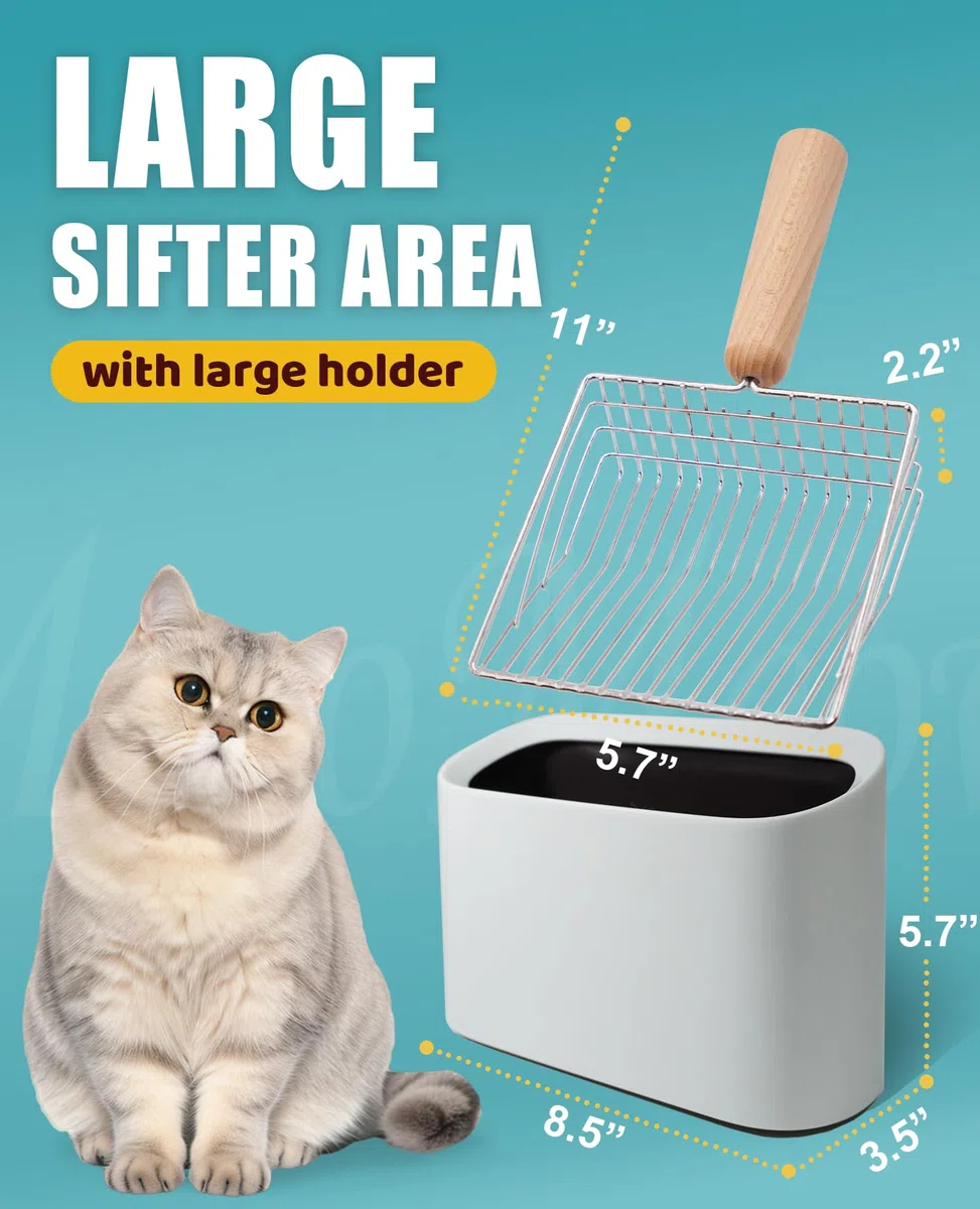Cuchara de arena para gatos con tamiz de velocidad de soporte, recoge todos los grumos, pala de metal para gatitos, pala para tamizar arena para gatitos, mango cómodo, tamiz de velocidad
