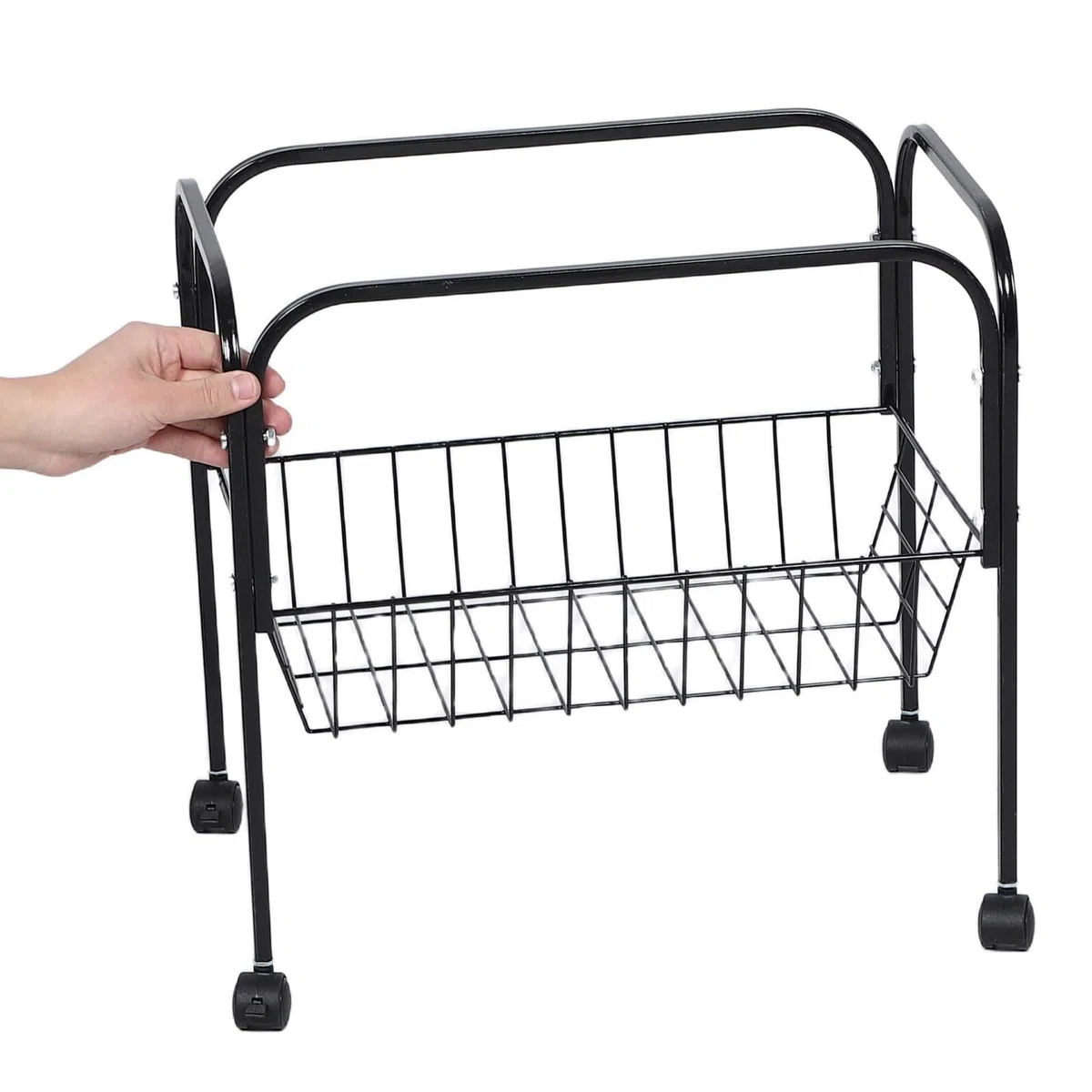 Hohopeti Soporte para Jaula de Pájaros Negro con Ruedas, Base Metálica de 45x45 Cm, Estante de Almacenamiento Integrado, Soporte para Jaulas Pequeñas de Pájaros y Hámster, Adecuado
