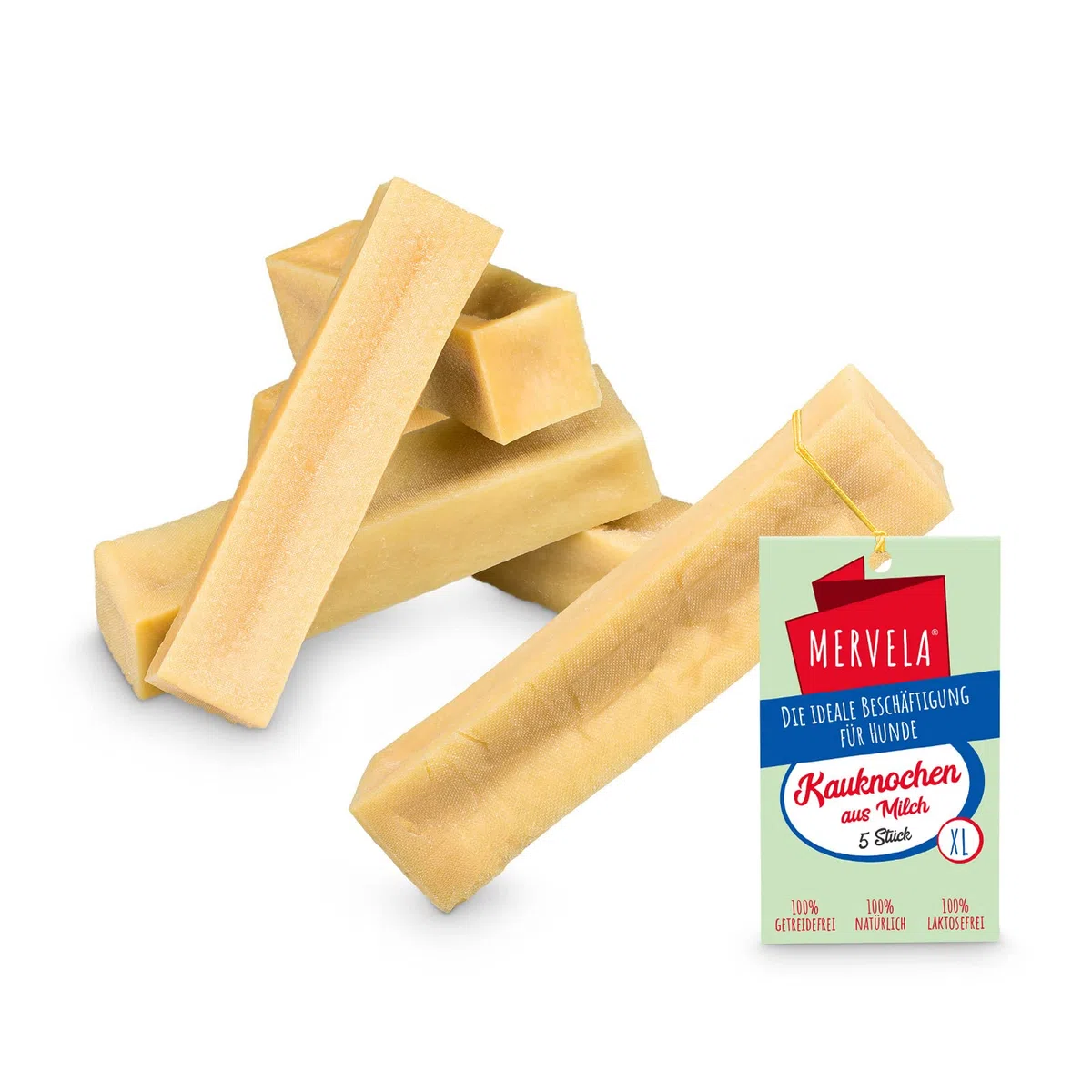 Hueso masticable de Queso para Perros Grandes [123 g por barrita] - Hecho a Mano - con Delicioso Sabor a Queso - 100 % Natural - Cuidado Dental óptimo para tu Amigo de Cuatro Patas (5 Piezas)