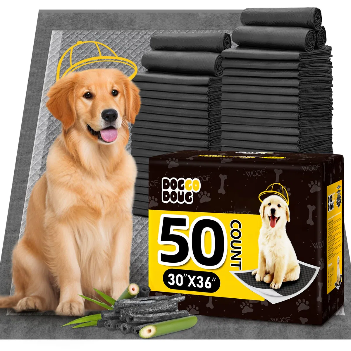 Empapador, Almohadillas para Orina de Perro, Extra Grandes de 30 x 36 Pulgadas, Almohadillas de Carbón para Cachorros, 50 Unidades, Desechables, de Carbón Activado, Súper Absorbentes