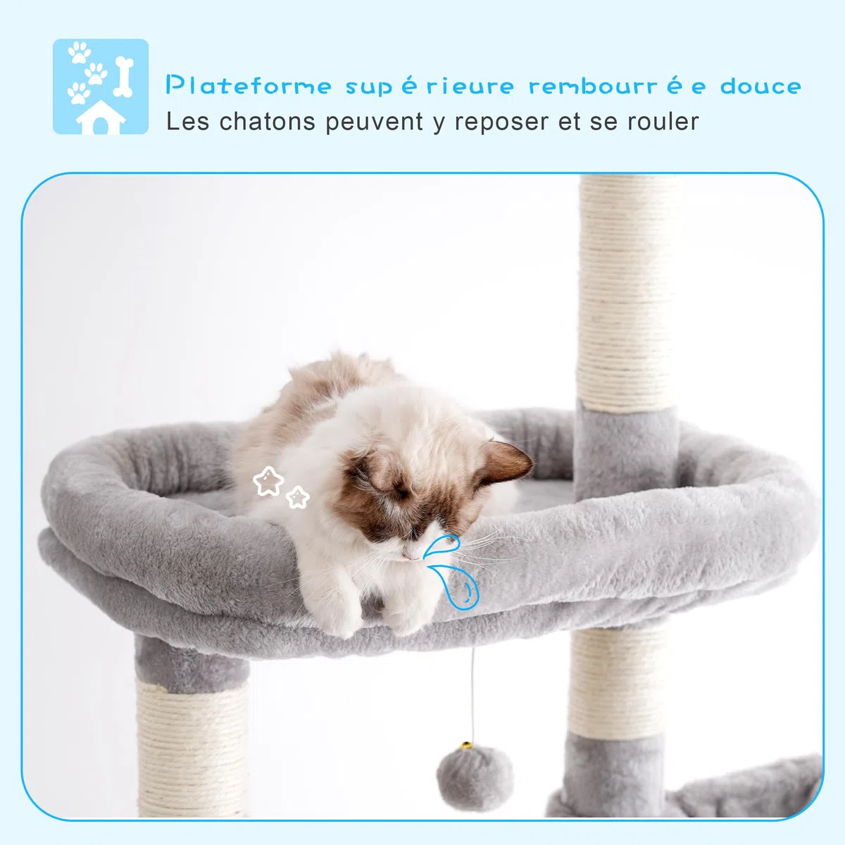 Hey-brother Rascador para Gatos XXL, Altura Ajustable, 250 cm-280 cm, Que llega hasta el Techo, Torre para Gatos Grandes, con Cueva, Gris Claro 0MPJ091W