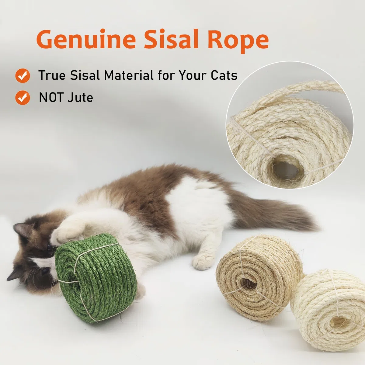 Cuerda de sisal natural para rascador de gatos, cuerda de repuesto para rascador de gatos, 1/4 pulgadas y 66 pies, color gris plateado