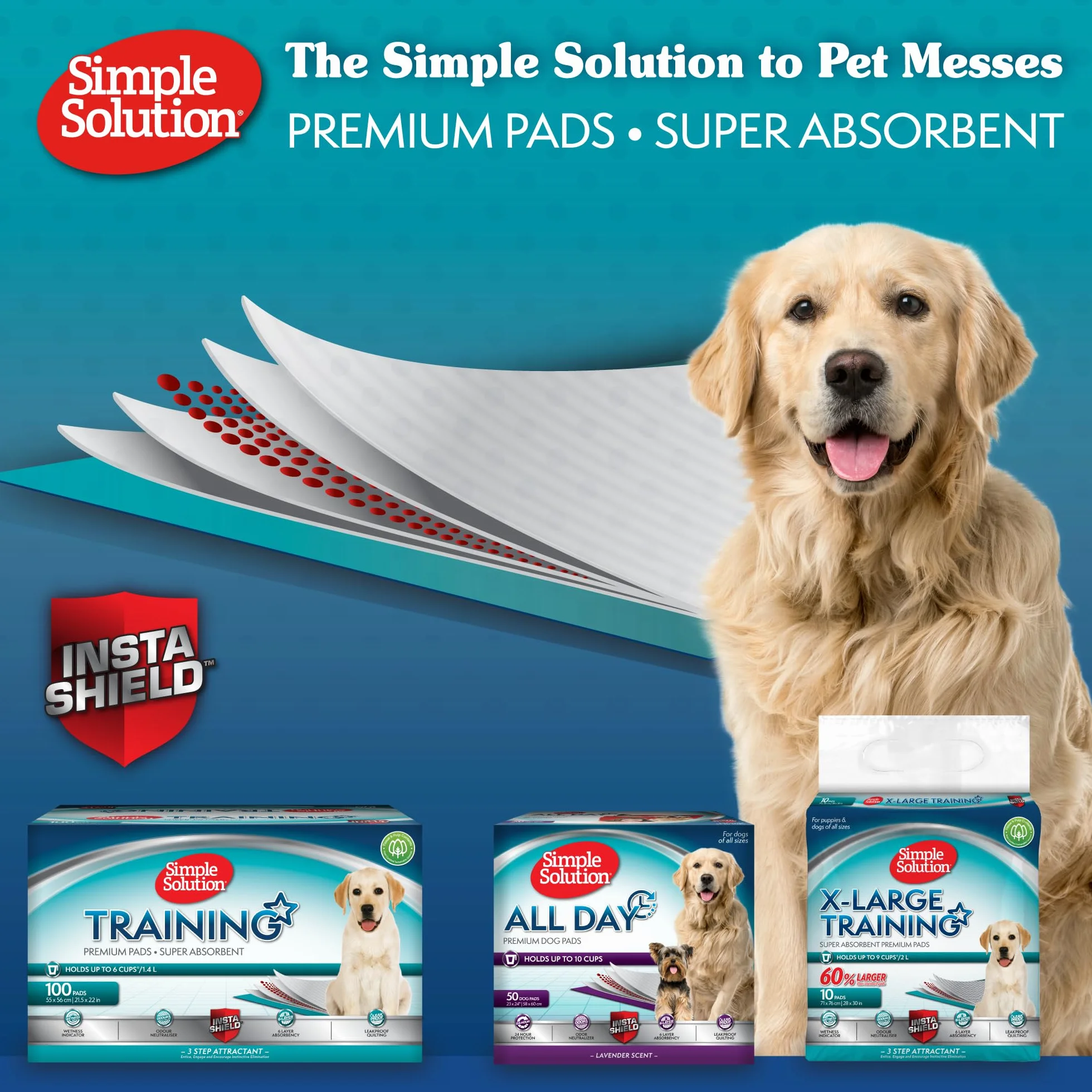Simple Solution Almohadillas para perros Todo el día Premium 6 capas, aroma lavanda paquete de 50