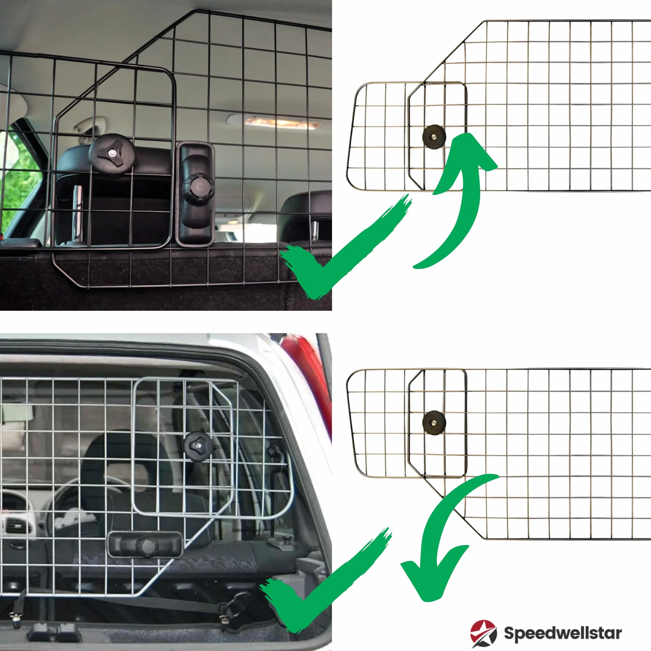 Speedwellstar Rejilla Separadora para Perro Maletero Coche Universal Ajustable – Barrera Mesh Metálica con Fijación al Reposacabezas