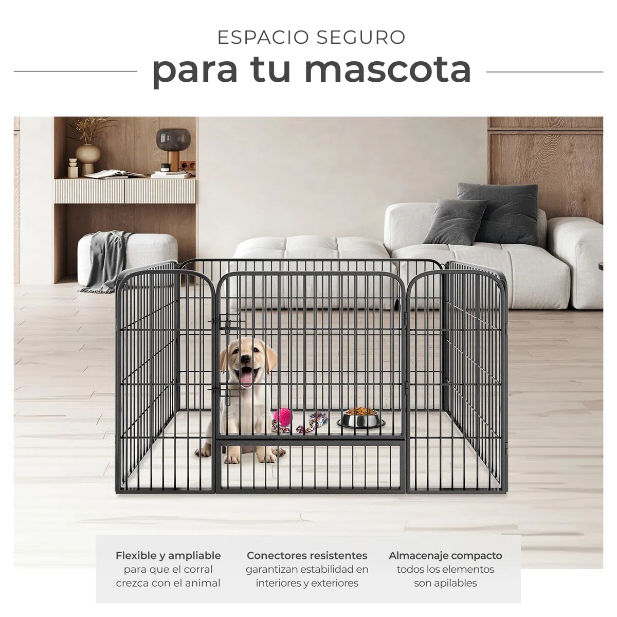 tectake® Parque para Perros, Puerta Seguridad para Niños y Mascotas, Valla Metálica, Jaula Perro, Barrera de Seguridad Plegable, Parque Perros y Conejos, Doble Cierre - Gris