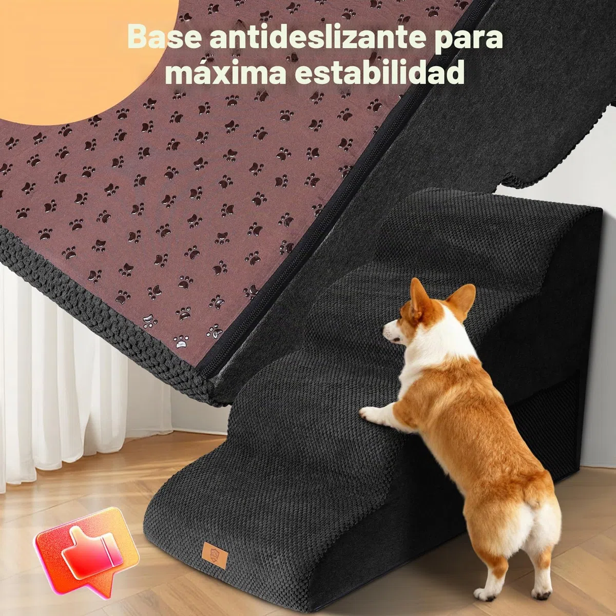Escalera para perros pequeños, 4 peldaños, 72 x 40 x 52 cm, color negro