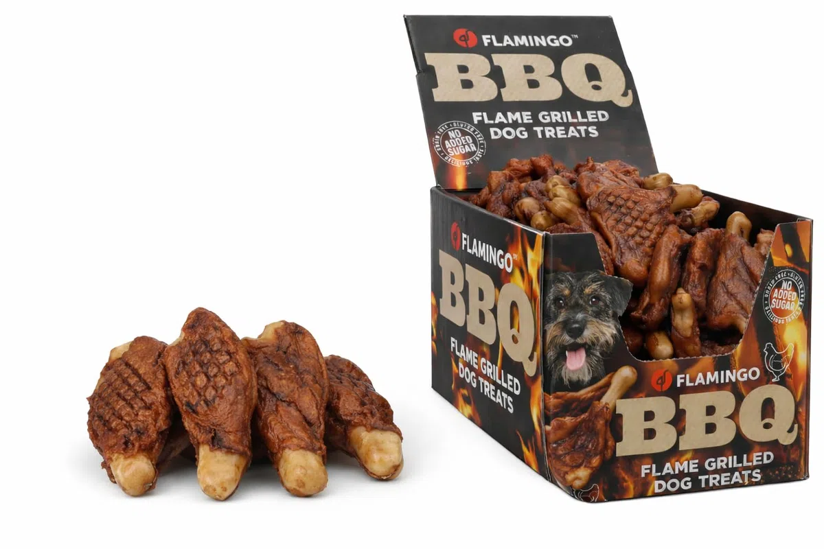 Snacks para Perros - Flamingo BBQ T-Bone con Pollo - 6 x 4 x 1 cm - 2 kg Display - Rica en proteínas - sin Gluten - sin Cereales - sin azúcares añadidos