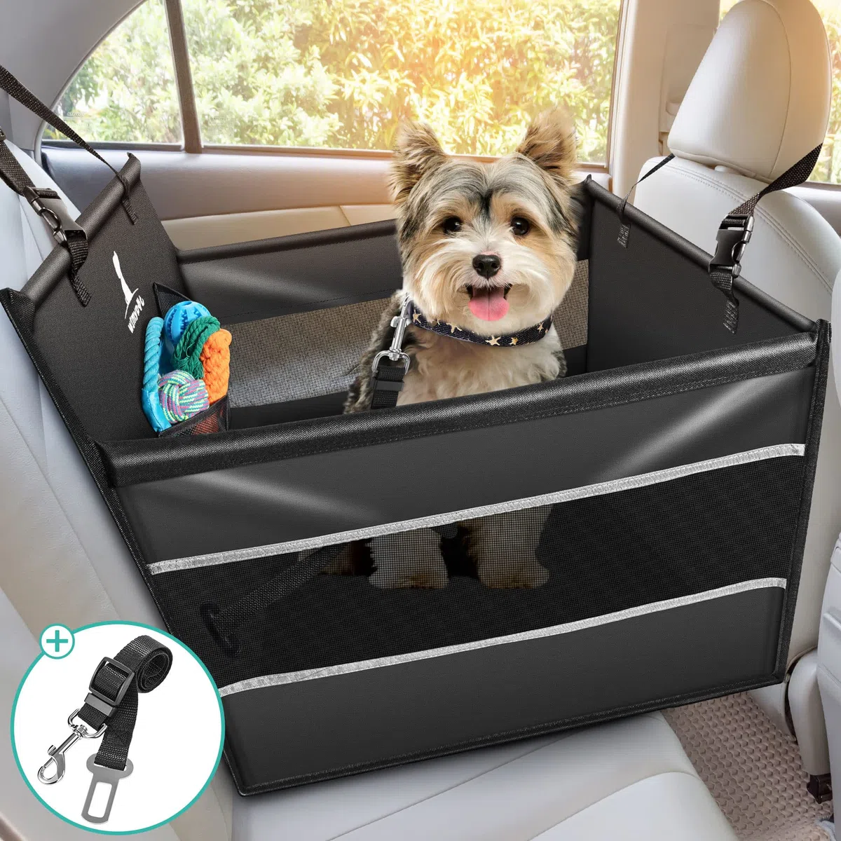 Asiento del Coche de Seguridad para Perros, Bolsa de Transporte para Mascotas Gatos, Funda Coche Material Oxford Lavable Viaje 54Lx50Wx47H cm