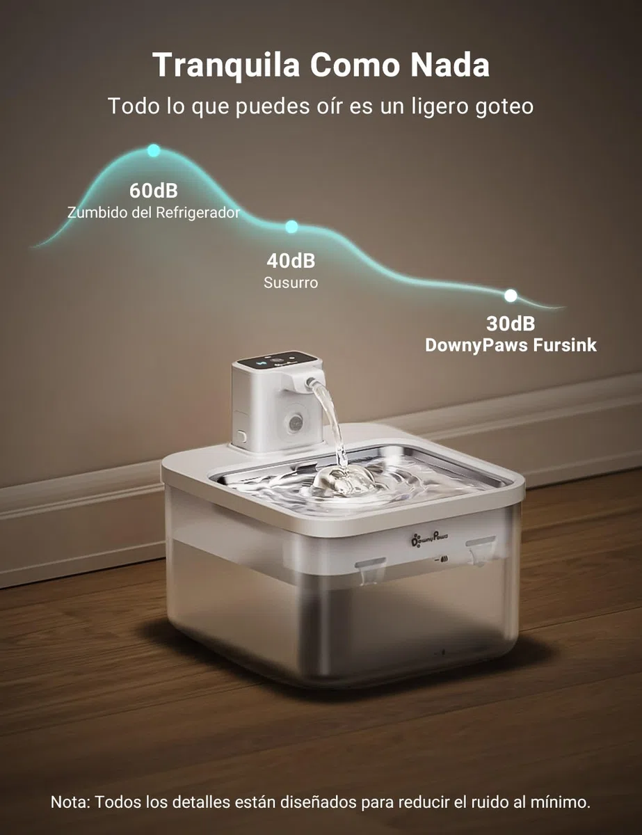DownyPaws Fuente para Gatos Sin Cable, 2.5L Bebedero gato con Sensor de Movimiento, Fuente Agua Gato Inalámbrica, Batería 4000mAh, Bomba de Agua Silenciosa y Bandeja de Acero Inox, Blanco con 6 Filtro