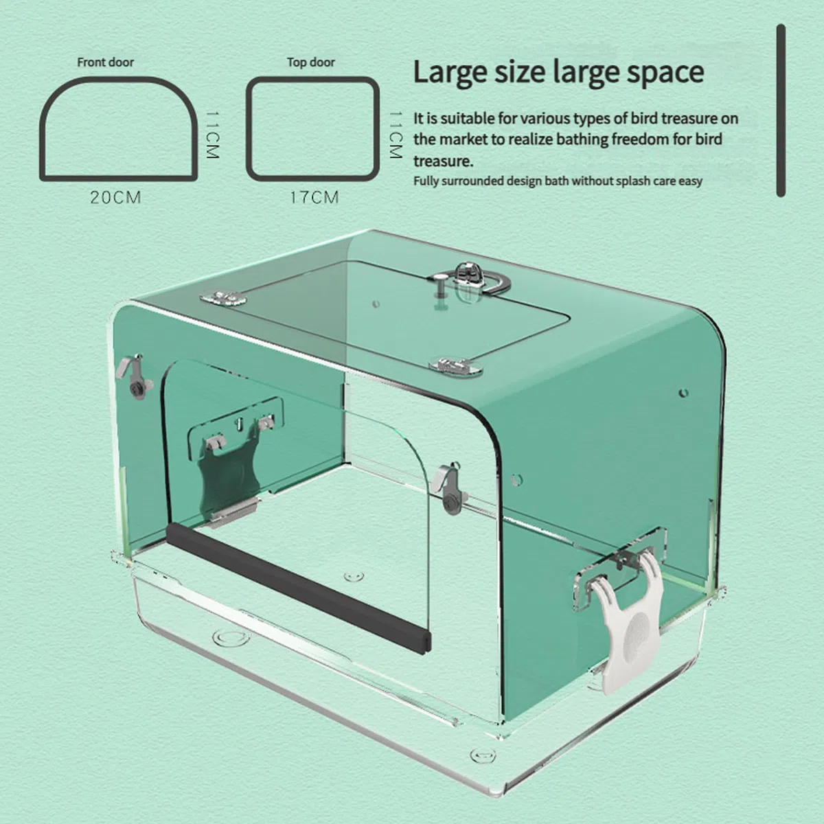 Caja de ducha para loros, bandeja de alimentación para periquitos, cacatúas, tortolitos, tina de baño interior, cuenco seguro para pájaros para cacatúas