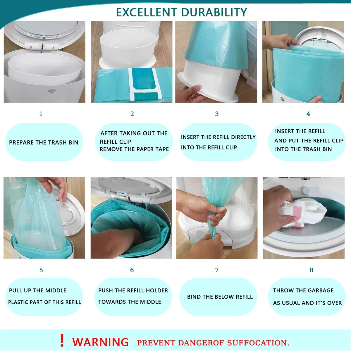 Paquete de 4 bolsas de repuesto para cubos de arena para gatos compatibles con cubos de arena