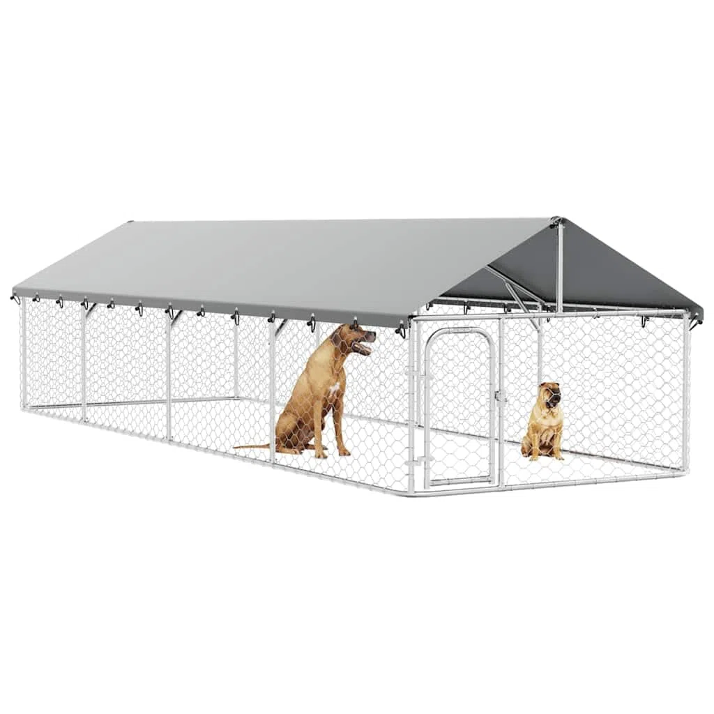Perrera para perros al aire libre con techo 600 x 200 x 150 cm de acero galvanizado para jardín, caño para cachorros, caño para perros, cercado libre, entrenamiento, protección y seguridad en